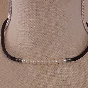 Genuine Pearl & Sterling Leather Choker